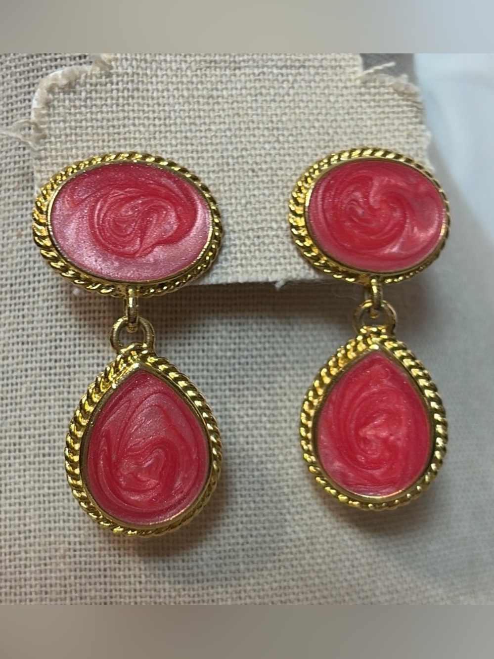 Gold-Tone enamel Pink Swirl Drop Earrings